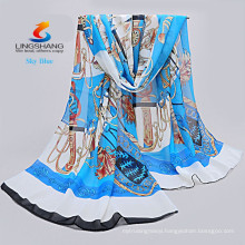 LINGSHANG 2015 new fashion design high quality print long women's shawl chiffon scarf